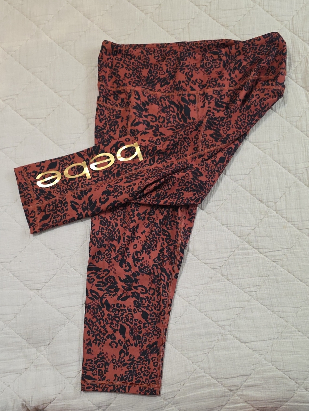 bebe Rust Leopard-Print Leggings with Gold Logo